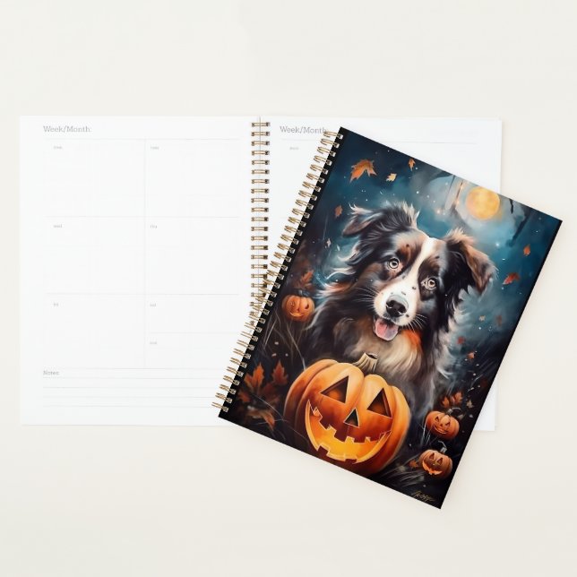 Halloween Australian Shepherd With Pumpkins Scary Planner (Display)