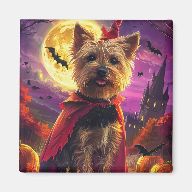 Halloween Australian Terrier Dog Pumpkins Scary Magnet (Front)
