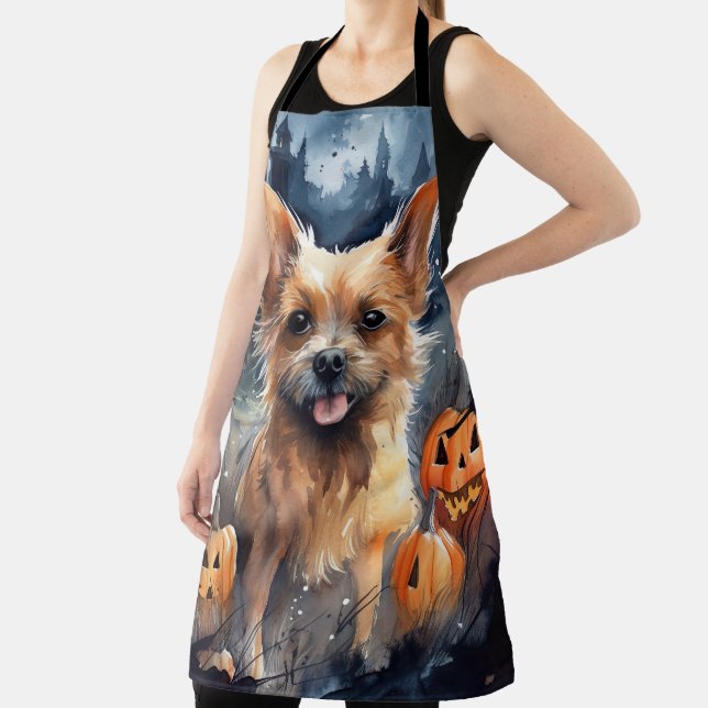 Halloween Australian Terrier With Pumpkins Scary  Apron (Insitu)