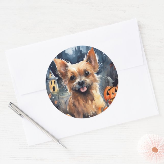 Halloween Australian Terrier With Pumpkins Scary  Classic Round Sticker (Envelope)