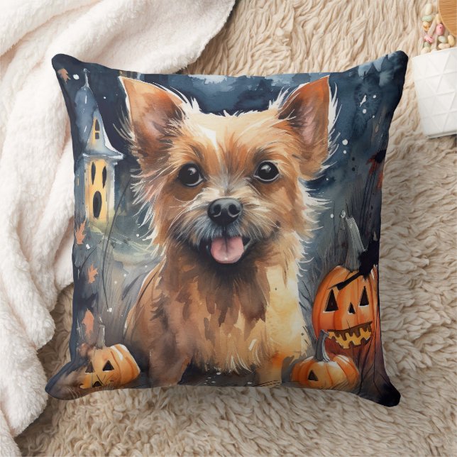 Halloween Australian Terrier With Pumpkins Scary  Cushion (Blanket)