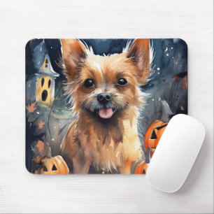 Halloween Australian Terrier With Pumpkins Scary Mouse Pad