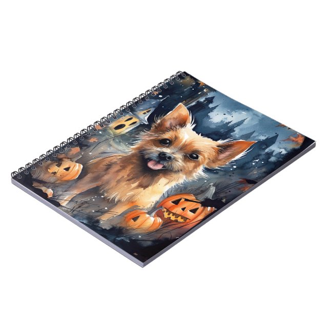Halloween Australian Terrier With Pumpkins Scary  Notebook (Left Side)