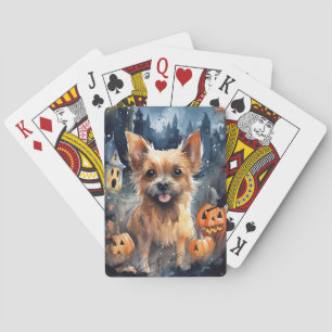 Halloween Australian Terrier With Pumpkins Scary Playing Cards