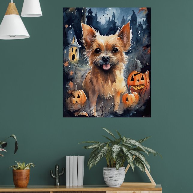 Halloween Australian Terrier With Pumpkins Scary  Poster (Living Room 1)