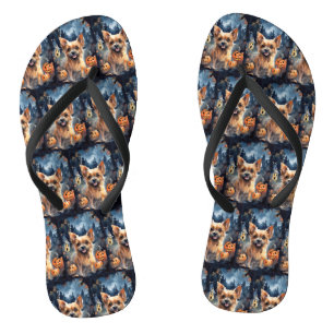 Halloween Australian Terrier With Pumpkins Scary Thongs