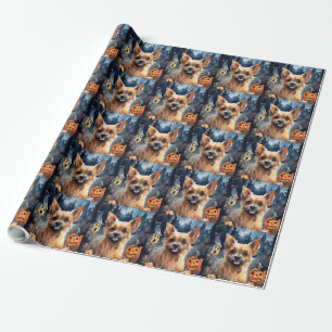 Halloween Australian Terrier With Pumpkins Scary  Wrapping Paper