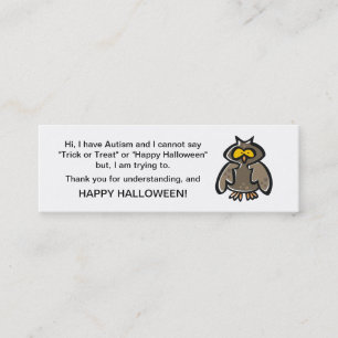 Halloween Autism Trick or Treat Cards Owl