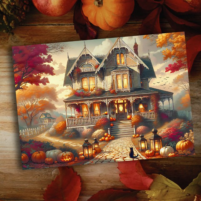 Halloween Autumn Country House Scene Holiday Card (Creator Uploaded)