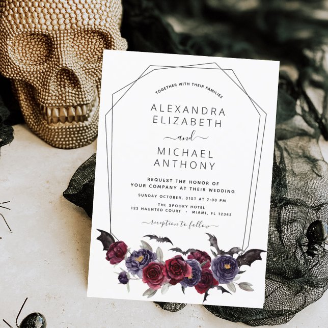 Halloween Autumn Fall Burgundy Wedding Invitation (Creator Uploaded)
