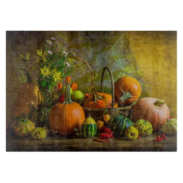 Halloween Autumn Fall Pumpkin Setting Table Cutting Board (Front)