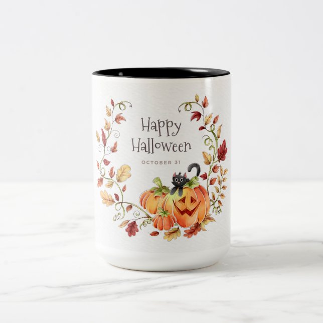 Halloween Autumn Foliage  Two-Tone Coffee Mug (Center)