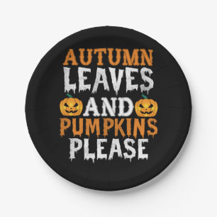 Halloween Autumn Leaves And Pumpkins Birthday Paper Plate