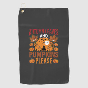 Halloween Autumn Leaves and Pumpkins Spooky Vector Golf Towel