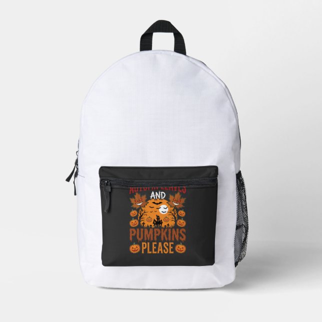 Halloween Autumn Leaves and Pumpkins Spooky Vector Printed Backpack (Front)