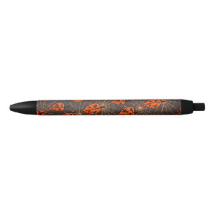 Halloween Autumn Leaves and Spiderwebs Black Ink Pen
