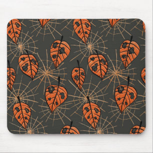 Halloween Autumn Leaves and Spiderwebs Mouse Pad