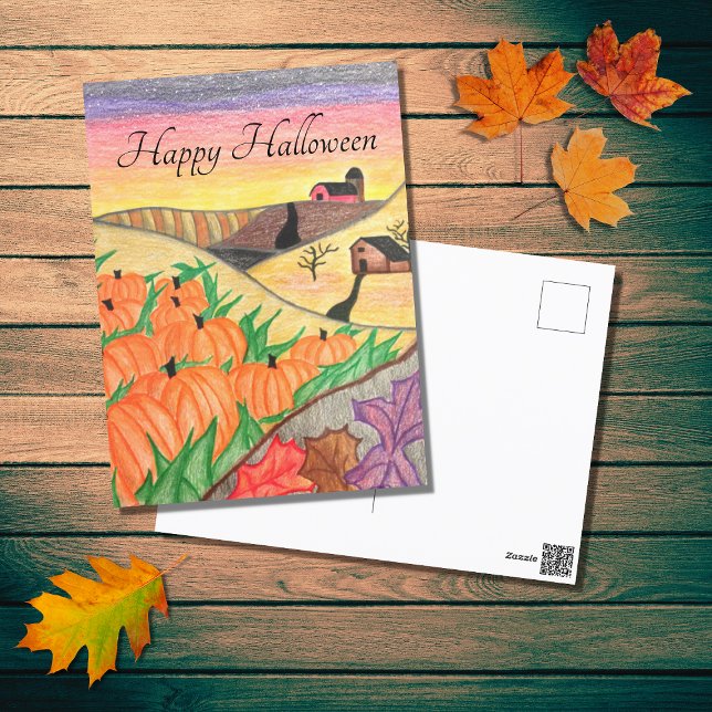 Halloween Autumn Pumpkins Folk Art Harvest   Holiday Postcard (Creator Uploaded)