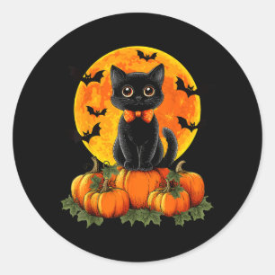 Halloween Autumn Spooky Season Bow Black Cat Classic Round Sticker