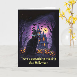 Halloween Away at College Cute Witchy Cat Card