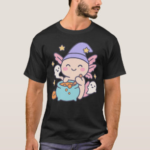 Halloween Axolotl Pumpkin Cute Kawaii Ghost Kids T-Shirt