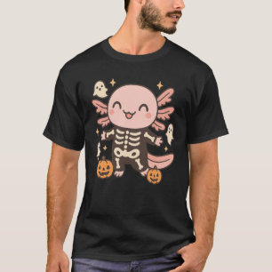 Halloween Axolotl Skeleton Cute Kawaii Ghost Kids T-Shirt