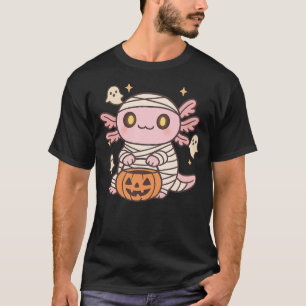 Halloween Axolotl Witch Mummy Kawaii Ghost Pumpkin T-Shirt