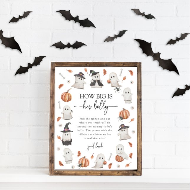 Halloween Baby Belly Sign (Halloween How Big Is Her Belly Sign A Little Boo Is Almost Due Baby Shower Poster)