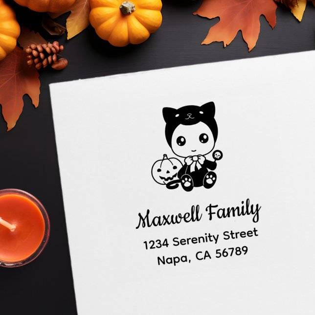 Halloween Baby Black Cat Costume Family Address Self-inking Stamp (Creator Uploaded)