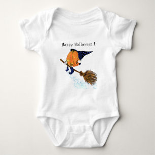Halloween Baby Bodysuit Witch Pumpkin Flying Broom