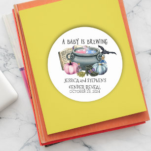 Halloween Baby Brewing Witch Gender Reveal Classic Round Sticker
