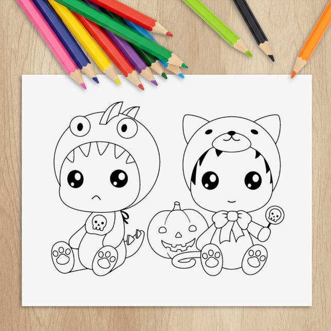 Halloween Baby Cat Dragon Costume Colouring Page Rubber Stamp (Creator Uploaded)