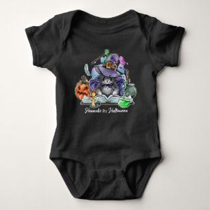 Halloween Baby Cute Cat Witch Personalised Name Baby Bodysuit