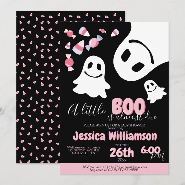 Halloween Baby Girl Shower A little Boo Invitation (Front/Back)