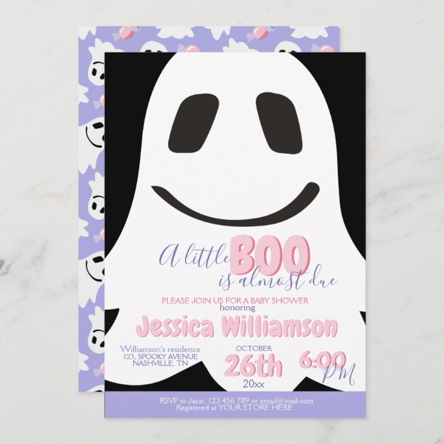 Halloween Baby Girl Shower Cute Ghost  Invitation (Front/Back)