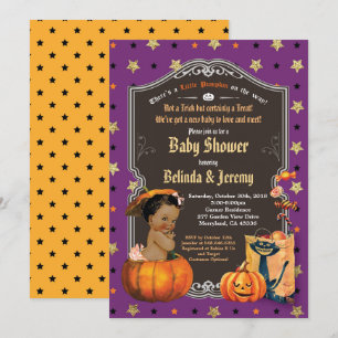 Halloween baby girl shower little pumpkin purple invitation