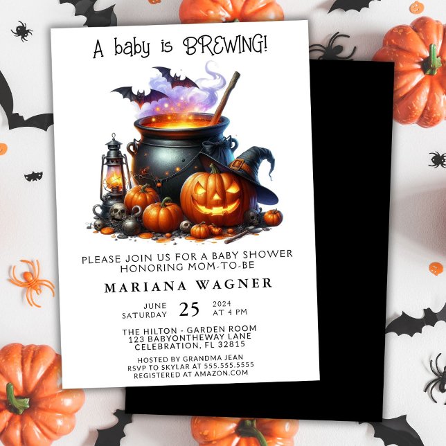 Halloween Baby Is Brewing Baby Shower Invitation (Creator Uploaded)