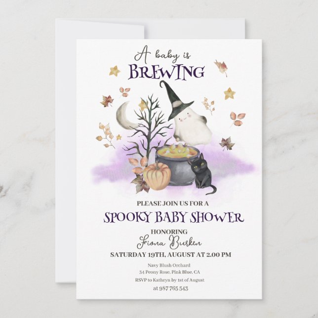 Halloween Baby is Brewing Baby Shower Invitation (Front)