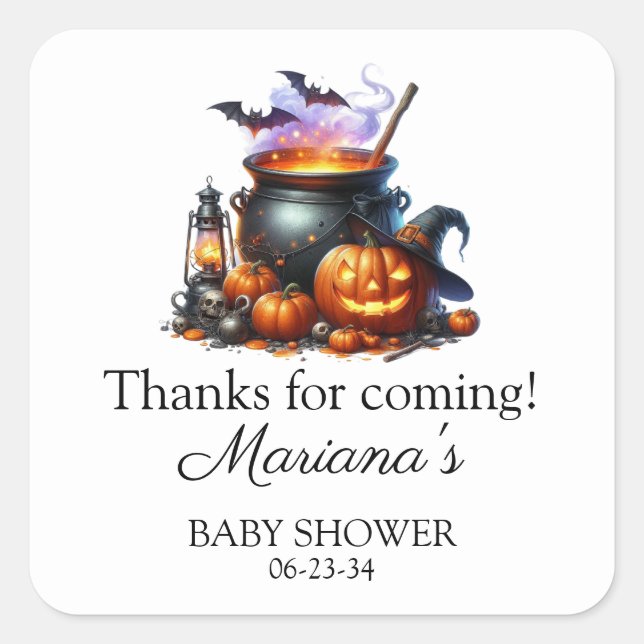 Halloween Baby is Brewing Baby Shower Square Sticker (Front)