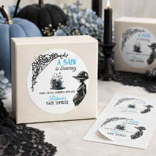Halloween Baby is Brewing Blue Boy Baby Shower Classic Round Sticker