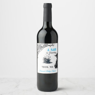 Halloween Baby is Brewing Blue Boy Baby Shower Wine Label