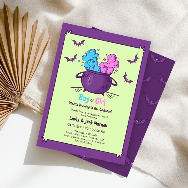 Halloween Baby Is Brewing Gender Reveal Invitation (Creator Uploaded)