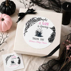Halloween Baby is Brewing Pink Girl Baby Shower Classic Round Sticker