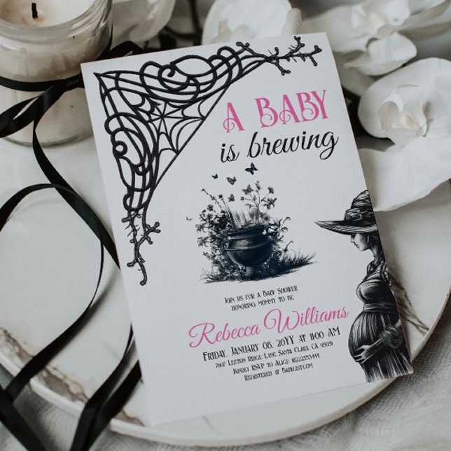 Halloween Baby is Brewing Pink Girl Baby Shower Invitation (Creator Uploaded)