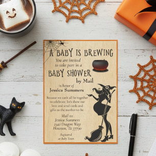 Halloween Baby is Brewing Shower by Mail Witch Invitation