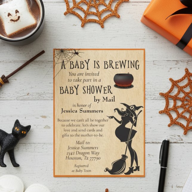 Halloween Baby is Brewing Shower by Mail Witch Invitation (Creator Uploaded)