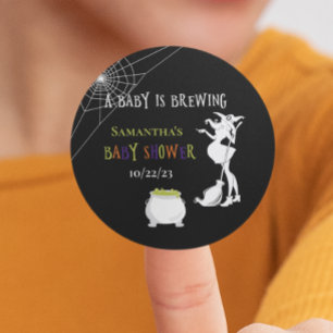 Halloween Baby is Brewing Witch Baby Shower  Classic Round Sticker