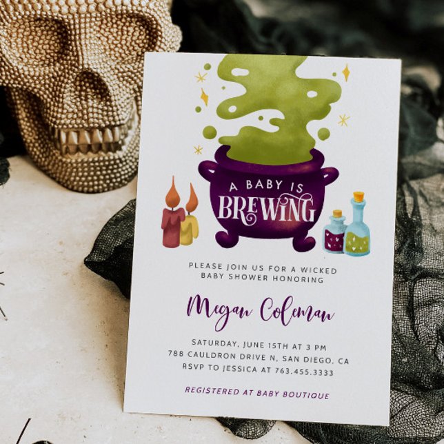 Halloween Baby Is Brewing Witch Baby Shower Invitation (Creator Uploaded)