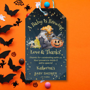 Halloween baby shower baby is brewing favour gift tags