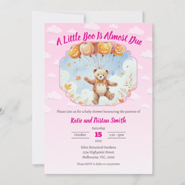 Halloween Baby Shower - Bear, Pumpkins, Clouds Invitation (Front)